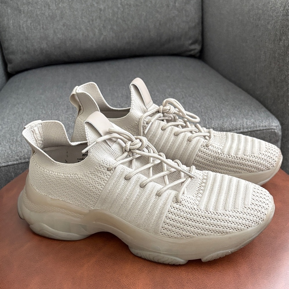 Beige Knit Lace-Up Sneakers